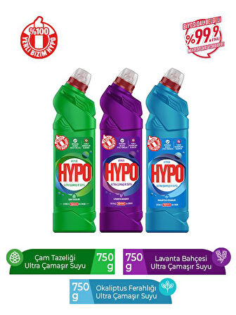 HYPER HYPO ULTRA ÇAMAŞIR SUYU 1 ÇAM,1 LAVANTA, 1 OKALİPTUS 750 GR X 3 ADET 