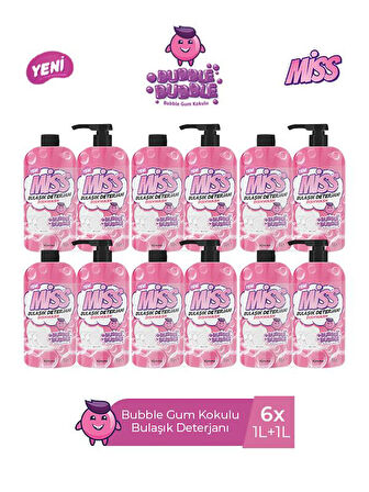 MİSS BULAŞIK DETERJANI (BUBBLE+BUBBLE YEDEK) 1L+1L x 6 ADET