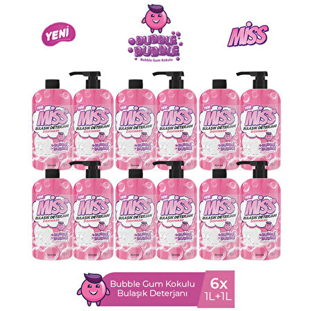 MİSS BULAŞIK DETERJANI (BUBBLE+BUBBLE YEDEK) 1L+1L x 6 ADET