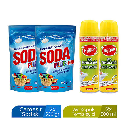 SODA PLUS 500 GR X 2 ADET + KORUMA HİJYEN WC KÖPÜK 500 ML X 2 ADET