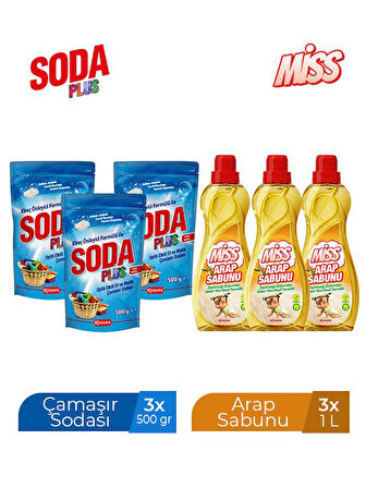 MİSS ARAP SABUNU 1000 ML X 3 ADET + SODA PLUS 500 ML X 3 ADET