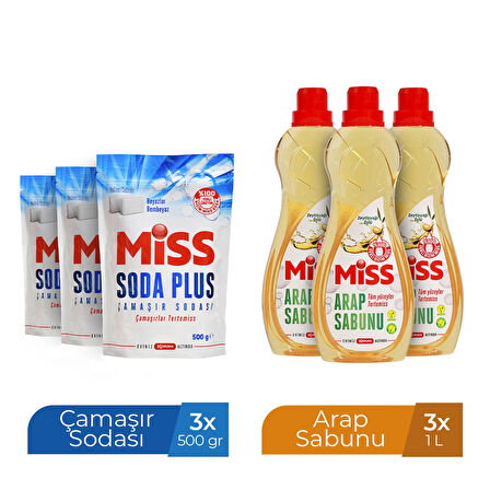MİSS ARAP SABUNU 1000 ML X 3 ADET + SODA PLUS 500 ML X 3 ADET
