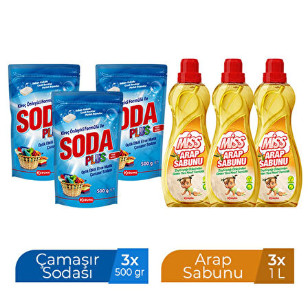 MİSS ARAP SABUNU 1000 ML X 3 ADET + SODA PLUS 500 ML X 3 ADET