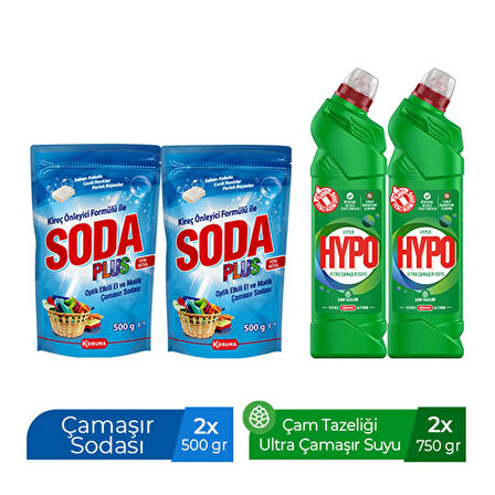 SODA PLUS 500 GR X 2 ADET + HYPER HYPO ULTRA ÇAMAŞIR SUYU ÇAM TAZELİĞİ 750 GR X 2 ADET