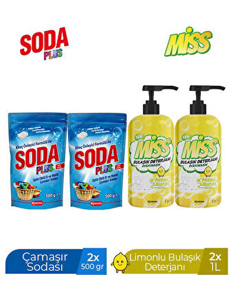 SODA PLUS 500 GR X 2 ADET + MİSS BULAŞIK DETERJANI 1000 ML LİMON X 2 ADET