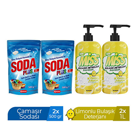 SODA PLUS 500 GR X 2 ADET + MİSS BULAŞIK DETERJANI 1000 ML LİMON X 2 ADET