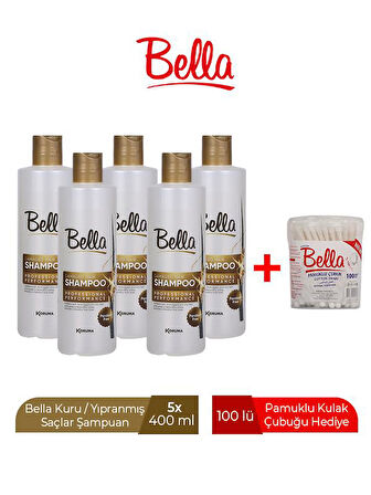 BELLA ŞAMPUAN KURU/YIPRANMIŞ SAÇLAR 400 ML x 5 ADET -KULAK ÇUBUĞU HEDİYELİ