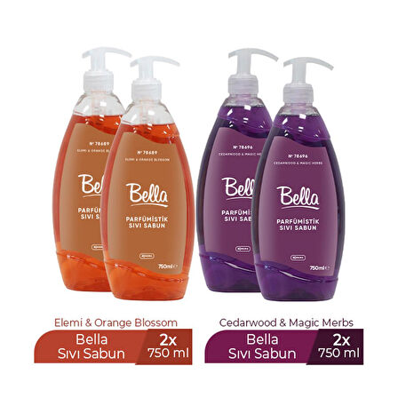 BELLA SIVI SABUN CEDAR&MAGİC 750 ML X 2 ADET + ELEMİ&ORANGE 750 ML X 2 ADET