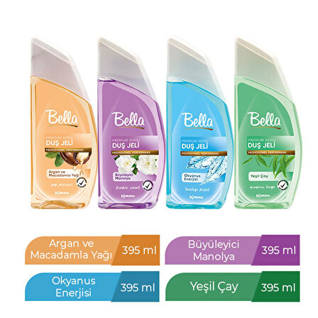 BELLA DUŞ JELİ 395 ML X 4 ADET OKYANUS ENERJİSİ+BÜYÜLEYİCİ MANOLYA+ARGAN+YEŞİL ÇAY