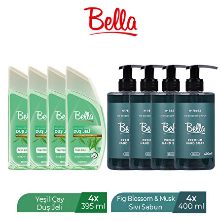 BELLA DUŞ JELİ YEŞİL ÇAY 395 ML X 4 ADET + BELLA SIVI SABUN FIG BLOSSOM 400 ML X 4 ADET