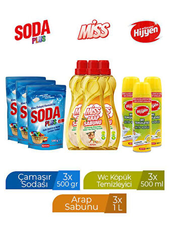 SODA 500 GR X 3 ADET+ KORUMA WC KÖPÜK 500 ML X 3 ADET +MİSS ARAP SABUNU 1 LT X 3 ADET