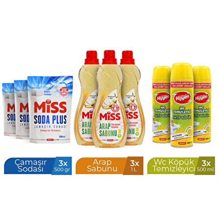 SODA 500 GR X 3 ADET+ KORUMA WC KÖPÜK 500 ML X 3 ADET +MİSS ARAP SABUNU 1 LT X 3 ADET