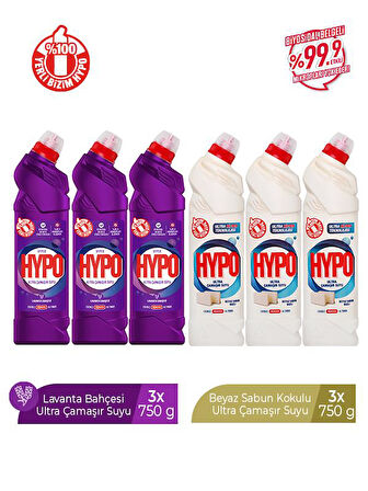 HYPER HYPO ULTRA ÇAMAŞIR SUYU 3 LAVANTA VE 3 BEYAZ SABUN 750 GR X 6 ADET