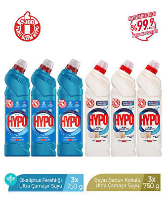 HYPER HYPO ULTRA ÇAMAŞIR SUYU 3 OKALİPTUS VE 3 BEYAZ SABUN 750 GR X 6 ADET