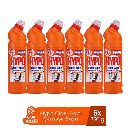 HYPO GİDER AÇICI ÇAMAŞIR SUYU ÇAM TAZELİĞİ 750 GR x 6 ADET