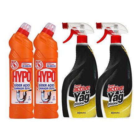 HYPO GİDER AÇICI ÇAMAŞIR SUYU ÇAM TAZELİĞİ 750 GR x 2 + HYPER ACTİVE YAĞ ÇÖZÜCÜ 750 ML X 2