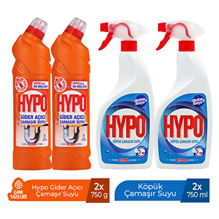 HYPO GİDER AÇICI ÇAMAŞIR SUYU ÇAM TAZELİĞİ 750 GR x 2 + HYPO KÖPÜK ÇAMAŞIR SUYU 750 ML x 2