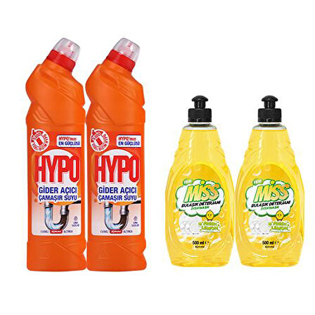 HYPO GİDER AÇICI ÇAMAŞIR SUYU ÇAM TAZELİĞİ 750 GR x 2 + MİSS BULAŞIK DETERJANI LİMON 500 ML X2