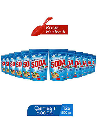 SODA PLUS ÇAMAŞIR SODASI 500G -KAŞIKLI x 12 ADET