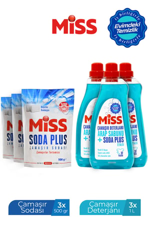 MİSS SIVI ÇAMAŞIR DETERJANI 1500MLX3+MİSS SODA PLUS ÇAMAŞIR SODASI 500 GRX3