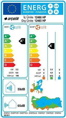 Arçelik 12465 HP 12000 Btu A++ Duvar Tipi Klima