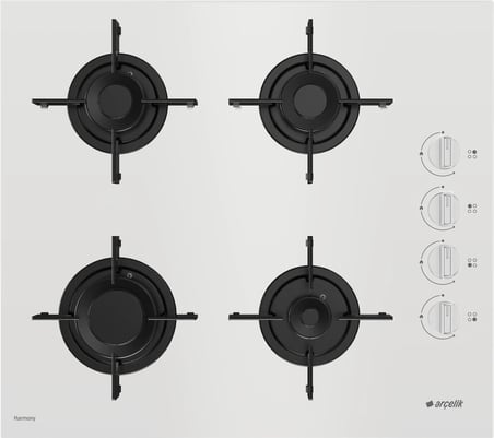 Arçelik Ocd T 601-1 Ehbd Gazlı Ocak 4 Gözlü Cam Tablalı Parlak Beyaz 60 cm Ölçü
