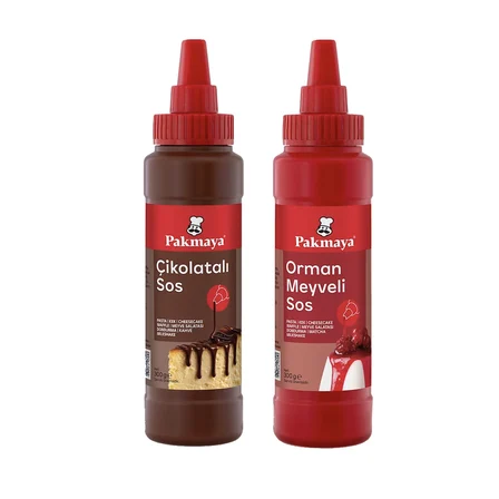 pakmaya sıvı tatlı-pasta-dondurma sosu 300 ml çikolata ve orman meyveli 2 li set