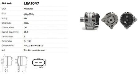 Vag Alternator 12v 180a Vw Crafter Multıvan T5 T6 Transporter Caravella Skoda Superb (bosch Tipi) - Lucas Lea1047