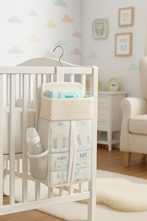 Cepli Beşik Yanı Düzenleyici - Bebek Park Yatak ve Beşik Yanı Çok Amaçlı Düzenleyici