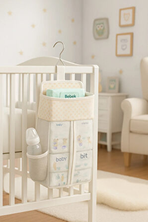 Cepli Beşik Yanı Düzenleyici - Bebek Park Yatak ve Beşik Yanı Çok Amaçlı Düzenleyici