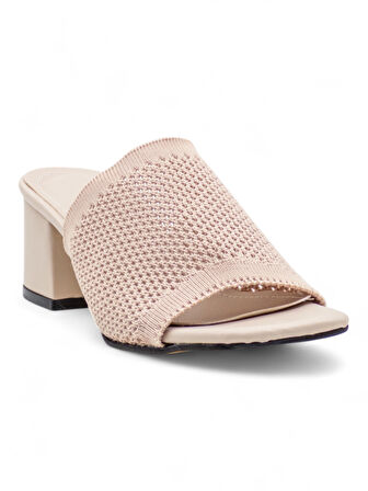 VİVENZA HASIRLI KADIN TOPUKLU TERLİK KREM