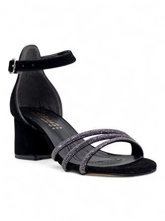 BERK TAŞLI ALÇAK TOPUKLU ABİYE SÜET SİYAH