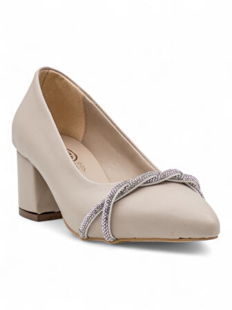 BERK TAŞLI KALIN TOPUKLU ABİYE KREM