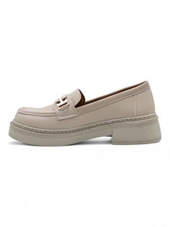 WHİTE ANGEL TOKA DETAYLI KADIN LOAFER AYAKKABI KREM