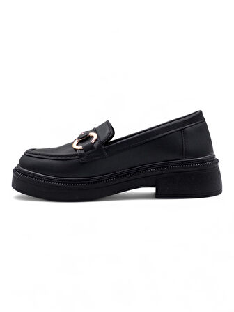 WHİTE ANGEL TOKA DETAYLI KADIN LOAFER AYAKKABI SİYAH