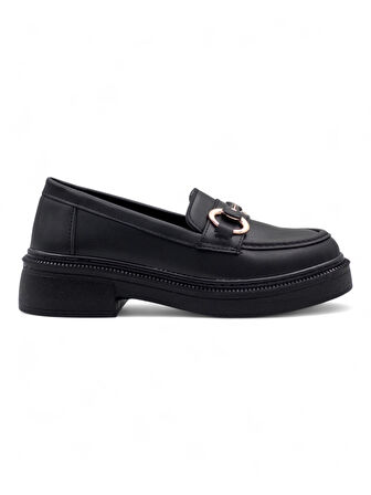 WHİTE ANGEL TOKA DETAYLI KADIN LOAFER AYAKKABI SİYAH