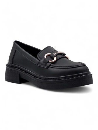 WHİTE ANGEL TOKA DETAYLI KADIN LOAFER AYAKKABI SİYAH