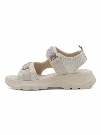 DİVAMOD TAŞLI CIRTLI KADIN SANDALET BEJ