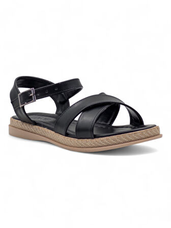 KAYGISIZ ÇAPRAZ KADIN SANDALET SİYAH