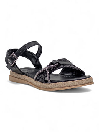 KAYGISIZ TAŞLI KADIN SANDALET SİYAH