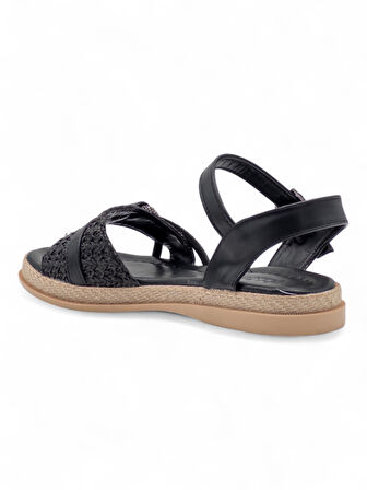KAYGISIZ TAŞLI KADIN SANDALET SİYAH