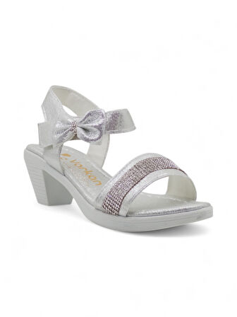 VARKAN TOPUKLU KIZ ÇOCUK SANDALET GÜMÜŞ