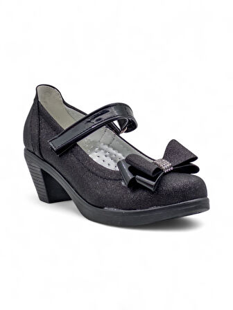 VARKAN FİYONKLU TOPUKLU KIZ ÇOCUK BABET AYAKKABI SİYAH