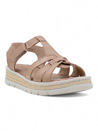 MR WHİTE DÜZ ATKILI HAKİKİ DERİ KADIN SANDALET VİZON