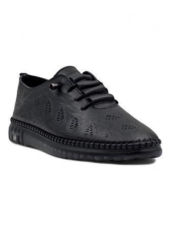 MR WHİTE LASTİK BAĞLI ŞEFFAF TABAN HAKİKİ DERİ KADIN GÜNLÜK AYAKKABI SİYAH