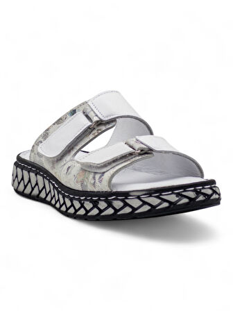 MR WHİTE ORTOPEDİ CIRTLI HAKİKİ DERİ KADIN TERLİK BEYAZ