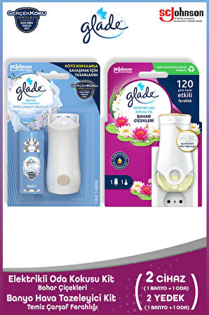 Elektrikli Oda Kokusu Kit Bahar Çiçekleri + Banyo Hava Tazeleyici& Yedek Temiz Çarşaf Ferahlığı 10ml