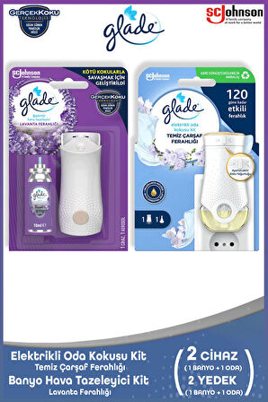 Elektrikli Oda Kokusu Kit Temiz Çarşaf Ferahlığı + Banyo Hava Tazeleyici & Yedek Lavanta 10ml