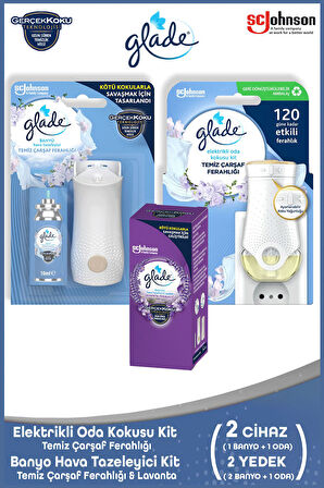 Elektrikli Oda Kokusu Kit Temiz Çarşaf + Banyo Hava Tazeleyici & Yedek Temiz Çarşaf + Lavanta 10ml
