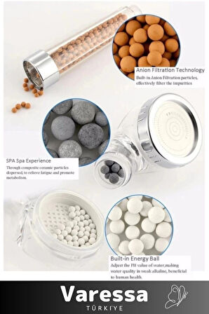 Su Tasarruflu Arıtmalı Paslanmaz Filtreli Duş Başlığı Doğal Taş Boncuklu Başlık Hortum Mafsal Seti